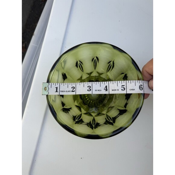 Vintage MCM Anchor Hocking Avocado Green Glass Pedestal Footed Bowl Candy Dish - Picture 5 of 6